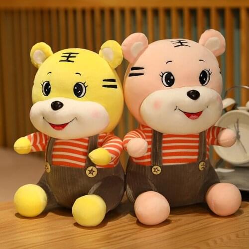 23-50cm Cute Happy Tiger With Overalls Plush Doll Stuffed Lovely Animal Pillow Gift For Baby Toys Girl Birthday Home Sofa Decor