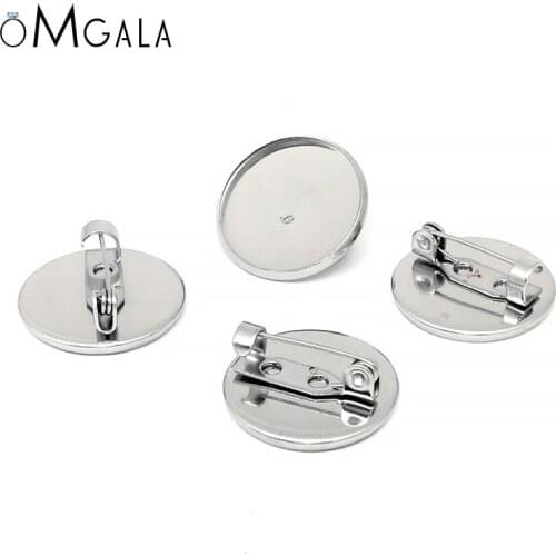5pcs ( No Fade ) 20mm/25mm/30mm Inner Size Stainless Steel Material Brooch Style Cabochon Base Cameo Setting Charms Pendant Tray