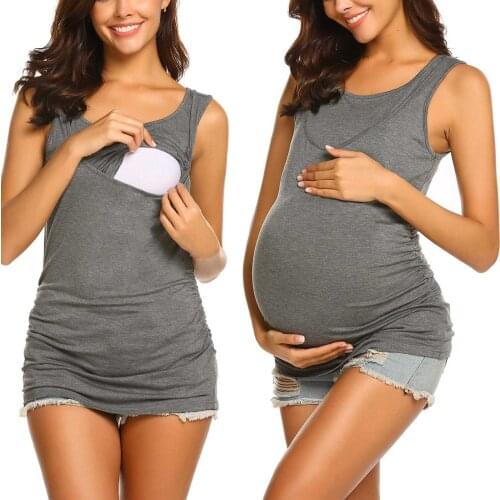 #57 Fashion Women Maternity Wear O-neck Solid Sleeveless Breast-feeding Pregnant Woman Maternity Tees Camisetas Embarazo Verano