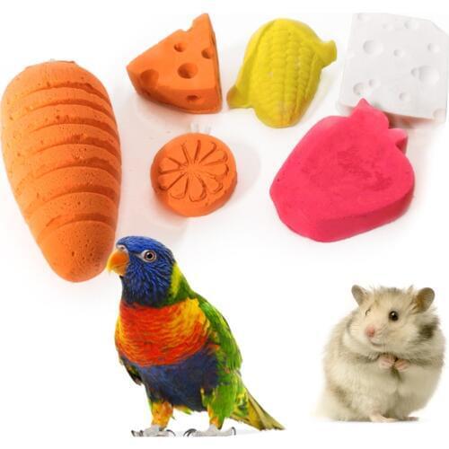6pcs Pet Toy Food Cheese Corn Carrot Shaped Parrot Rabbit Hamster Chew Bite Toys Guinea Pig Tooth Cleaning Toys