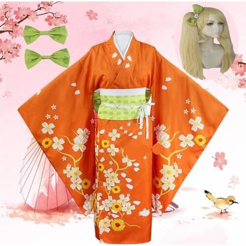 Anime Super Danganronpa 2 Hiyoko Saionji Kimono Cosplay Costume Adult Women Orange Dress Kimono Halloween Clothing Costums