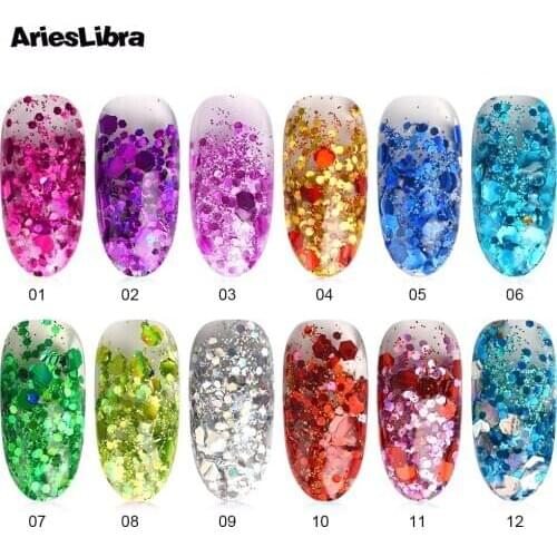 AriesLibra 12 Colors Nail Glitter Powder Dust 3D Nail Art Decorations Nail Art Sequins chrome Dust Powder Nails pigment powder