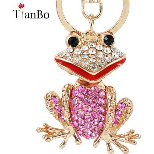 TianBo Frog Car Keyring Cute Pink Rhinestone Crystal Charm Pendant Key Bag Chain Christmas Gift New Fashion