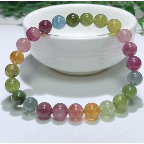 Natural Rainbow Colorful Tourmaline Bracelets Women Lady Stretch Bracelet 7-8mm AAAAAA
