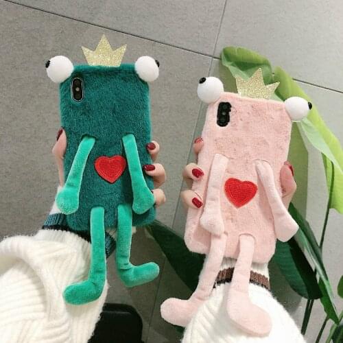 Plush Frog Phone Case For Huawei P40 P30 Lite P20 Pro P10 Plus P9 P8 GR3 2017 Nova 3E 4E P Smart 2019 Fur Protective Soft Covers