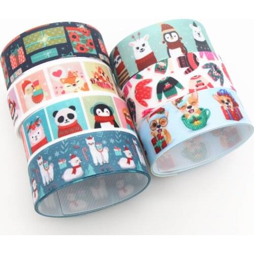 DHK 50yards Christmas Winter Animals Printed Grosgrain Ribbon Accessory Hairbow Headwear Decoration DIY Wholesale OEM S1393