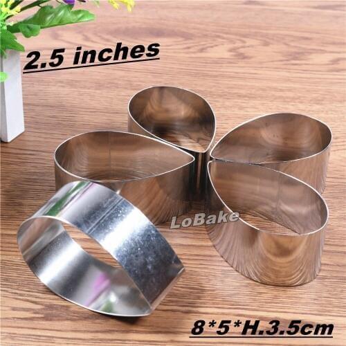 5pcs/lot) 2.5 inches 8*5*H.3.5cm water drop flower petal shape stainless steel cake mold mousse tiramisu mould biscuit cutter