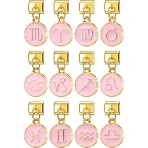 Hapiship 2021 Fashion Original Daisy Pink 12 Constellation Italian Charm Fit 9mm Bracelet Stainless Steel Jewelry Making DJ348