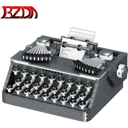 BZDA Creator Retro Typewriter Keyboard Model Assembly Building Block Mini Printer Collection Bricks Toys Kids Birthday Gifts