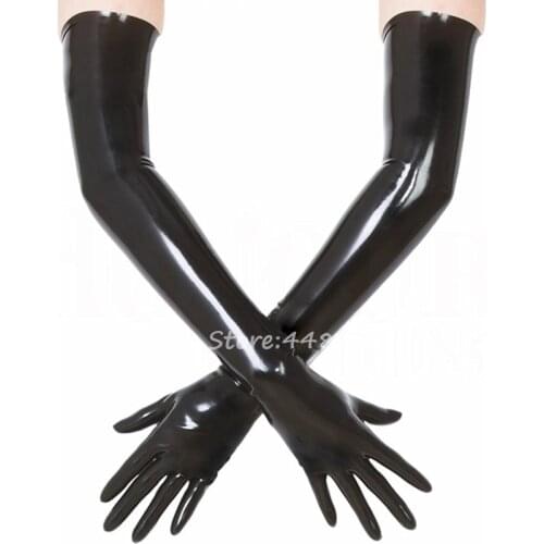 Unisex Latex Rubber Gloves Black Moulded Seamless Shoulder Length Long Fetish Gloves Culb Wear Cosplay Costumes for Women