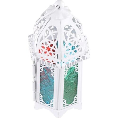 Hot Classic Moroccan Style Candle Holder 8.3*7.2*16.5CM Votive Iron Glass Candlestick Candle Lantern Home Wedding Decoration