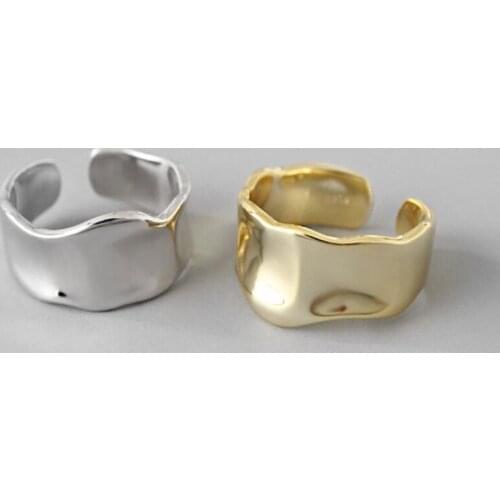 Fashion Exaggeration Geometric Irregular 925 Sterling Silver Rings Wide Large Fine Jewelry For Women Adjustable Finger Ring