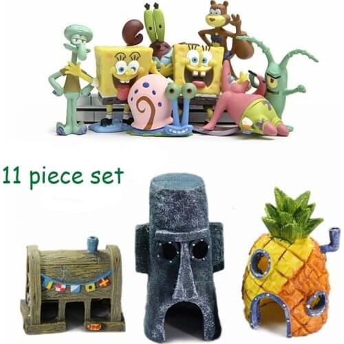 Cartoon Aquarium Ornaments Anime Patrick Star Fish Tank House Decoration Pineapple House Landscape Fish Hidden Cave Decoration