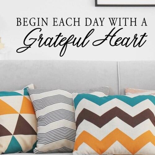 Begin Each Day With A Grateful Heart Scripture Wall Decal Vinyl Christian Bible Verse Wall Sticker Scripture Home Decor C882