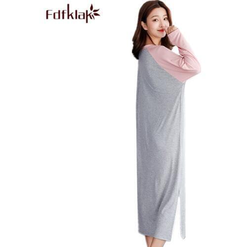 Fdfklak Casual long sleeve night dress cotton nightgowns women loose long nightshirt spring autumn nightdress womens sleepwear