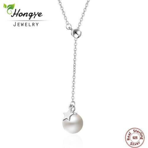 Hongye New Arrival 100% Real 925 Sterling Silver Star With Dangle Pearl Pendant Necklaces For Women Girl Jewelry Lover Gift