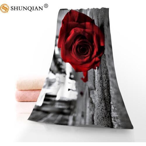 New Custom Red Rose Towel Printed Cotton Face/Bath Towels Microfiber Fabric For Kids Men Women Shower Towels