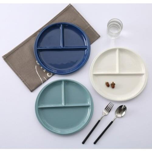Nordic New Bone Porcelain 10 Inch Fast Food Plate Color Glazed Ceramic Steak Breakfast Plate Split Disc Dinner Set Plates
