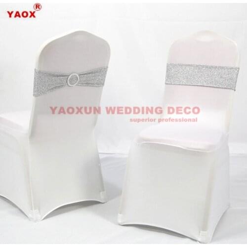 New Style Sequin Chair Band Spandex Chair Sash Tie Bow With Buckle For Chair Cover Banquet Wedding Decoration