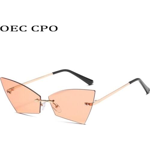 OEC CPO Rimless Cat eye Sunglasses Women Fashion Brand Clear Lens Goggle Shades Sun Glasses For Female Sexy Small Eyewear Oculos