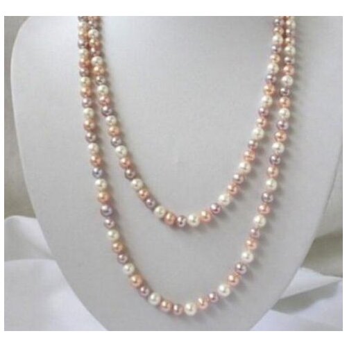 Handmade Pearl Jewelry 7-8MM White Pink Purple Multicolor Freshwater Pearl Necklace 34 Inch Fashion Wedding Pearl Jewelry