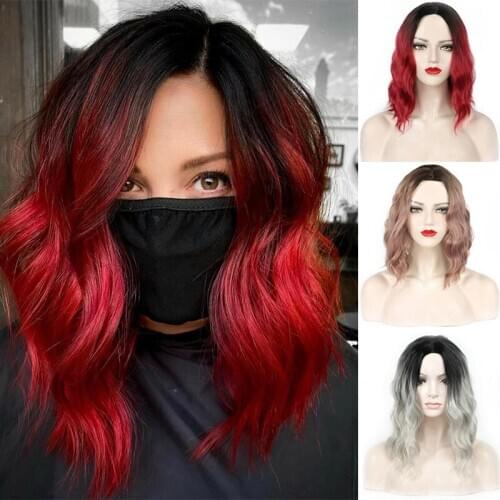 DIANQI synthetic bob short wavy ombre black red natural hair wig heat resistant fiber cosplay lolita wigs for women