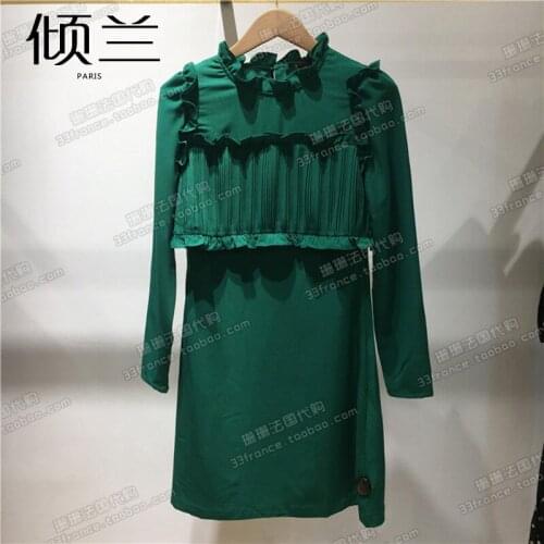 Patads French womens M family autumn and winter lady wind wood ear Pleated Dress Romba