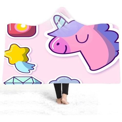 Unicorn Plush Hooded Blanket For Adults Kids Watching Reading Winter Warm Wearable Fleece Hoodie Throw Blankets