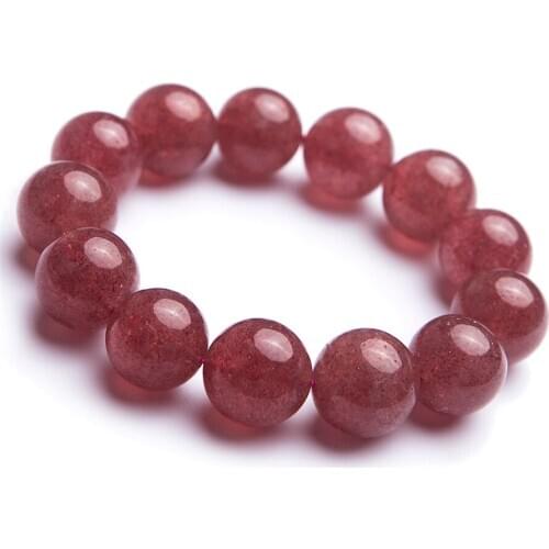 Drop Shipping 18mm Genuine Natural Strawberry Quartz Bracelets Women Lady Stretch Healing Crystal Natural Stone Bracelet