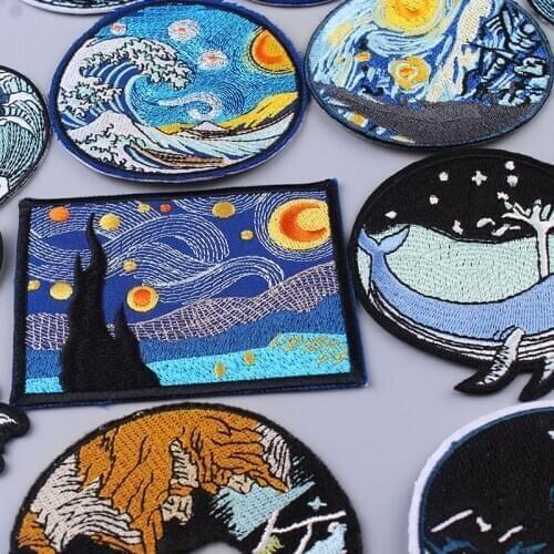 Pulaqi Waves Whale Lung Forest Explore Patch Embroidery Patches For Clothing Outdoor Iron On Patches Stripe On Clothes DIY Badge
