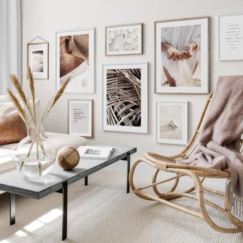 Conch Shell Palm Leaf Beach Sand Girl Clavicle Art Canvas Painting Nordic Posters And Prints Wall Pictures For Living Room Décor