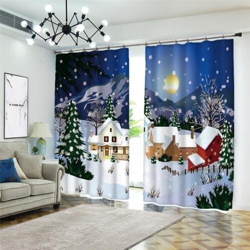 Christmas Balcony Decoration Snowman Cartoon 3D Digital Printing Curtains Thickened Waterproof Curtains For Living Room Bedroom