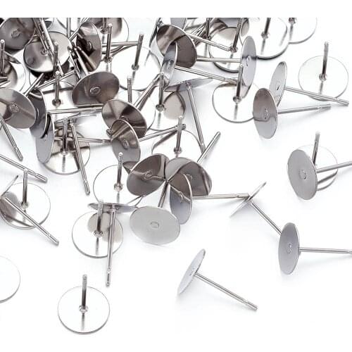 500pcs 4/5/6/8mm 304 Stainless Steel Flat Round Blank Peg Ear Stud Components Earrings Findings for DIY Design Accessories F60