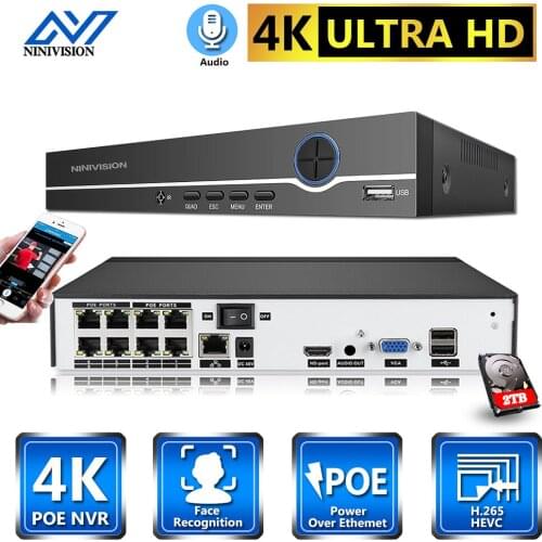 NINIVISION H.265 HEVC 8CH CCTV NVR For 8MP/5MP/4MP/3MP/2MP ONVIF 8.0 IP Camera Metal Network Video recorder P2P For CCTV System