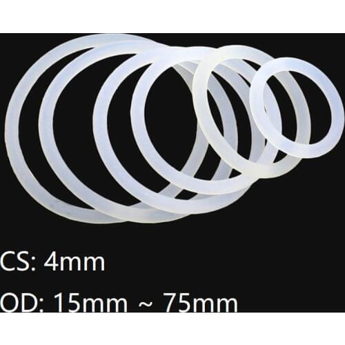 10pcs Thickness CS 4mm OD 15 ~ 75mm Silicone O Ring Gasket Food Grade Waterproof Washer Rubber Insulate Round O Shape Seal White