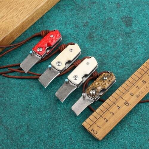 Magic bean hand folding knife Damascus blade cow bone handle pocket knife survival camping hunting tactical knife EDC tool