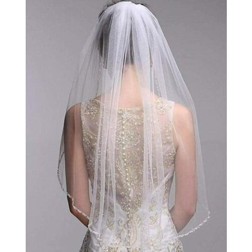 Bridal Wedding 1 Tier Veils + Comb Swiss Net Crystal Rhinestone Edge 2022