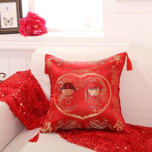 Wedding Supplies Pillow Classical Mahogany Furniture Back Cushion Solid Wood Sofa Festive Red Creativity Printing Pillow F8259