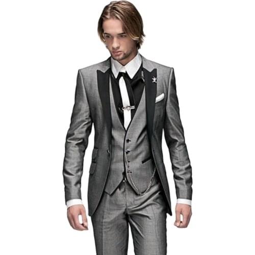 Light Gray Mens Evening Dress Toast Suit Groom Tuxedos Party Coat Waistcoat Trousers Sets (Jacket+Pants+Vest+Tie) NO:095