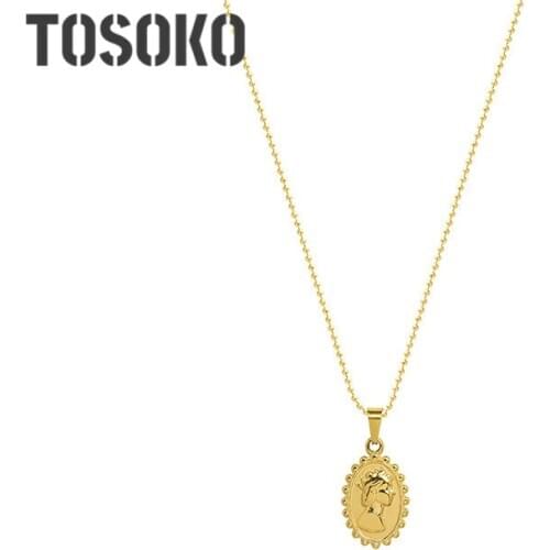 TOSOKO Stainless Steel Jewelry Queen Portrait Head Pendant Necklace Womens Simple Clavicle Chain BSP911