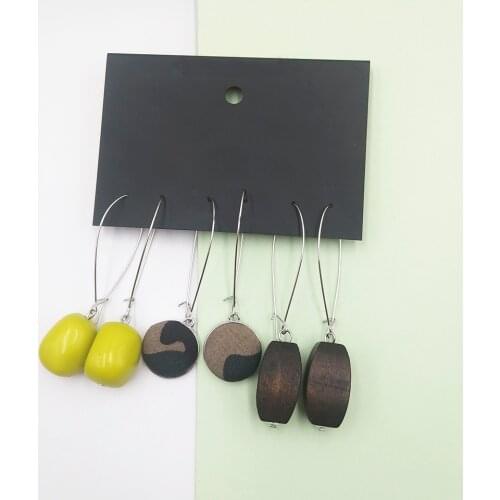 Green Tropical Forest Series Drop Earrings Resin Wood Long Earrings Camouflage Button Earrings Summer Holiday Women Accessories