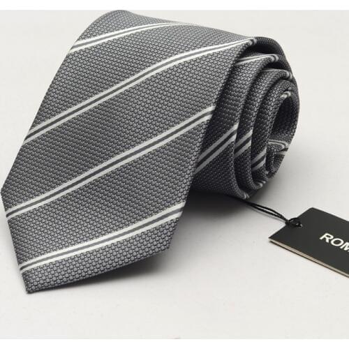 High Quality Tie for Mens 9cm Silk Tie Grey Striped Gravatas Corbatas Men Fashion Pajaritas 2019 Necktie Work Professional Tie