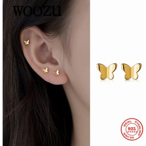 WOOZU Minimalist Romantic Lovely Mini Butterfly Stud Earrings for Women Real 925 Sterling Silver Fashion Teen Jewelry Gift 2021