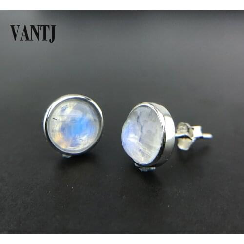 100% Natural Blue Moonstone Earrings Sterling 925 Silver Sunstone 7mm for Women Wedding Anniversary Party Fine Jewelry Gift