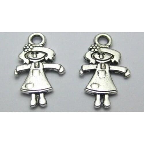 100 Tibet Silver Cute Dress Girl Charms Pendants 16X10mm