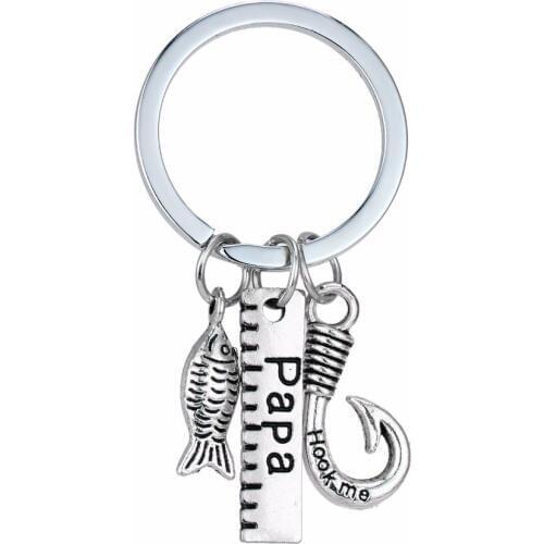 12PC/Lot Mini Papa Ruler Fish Hook Charms Keychain Family Love Dad Daddy Fathers Key Chain Keyring Jewelry Fathers Day Gifts