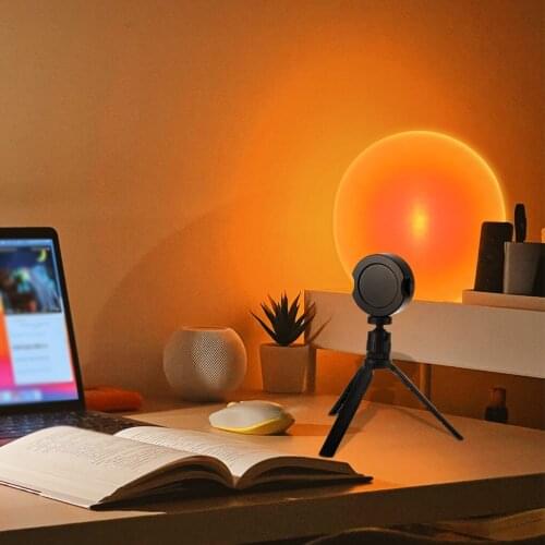 16 Colors LED Sunset Projector Lamp 360 Degree Rotation Rainbow Projection Light Photography Sunset Lamp with Tripod Room Decor