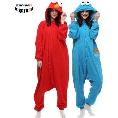 2021 Extra large XXL Sesame Street unisex polar fleece adult animal Christmas cartoon cosplay pajamas boy girl raccoon kigurumi