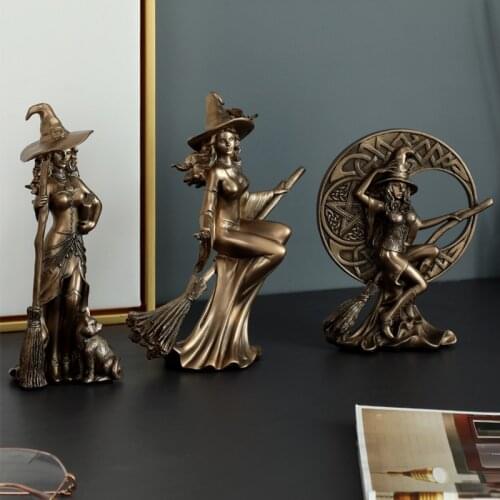 3PC Witch Statue Porch Wine Cabinet Rack Figurine Retro Creative Resin Sculptures Home Decoration Christmas Decoration Sculpture