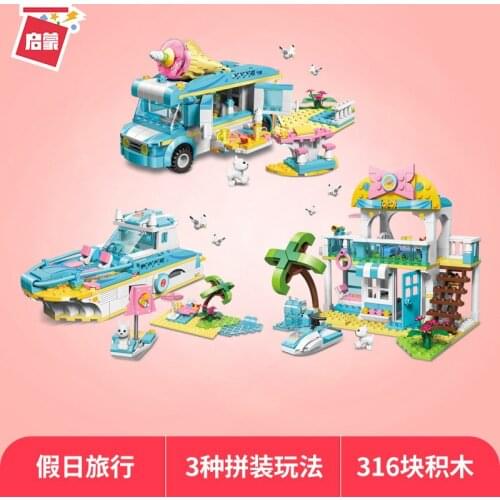 316pcs Enlightenment Building Blocks 4804 Creative 3 Change Holiday Travel Girl Assembled Ship Ice Cream Cart Gift